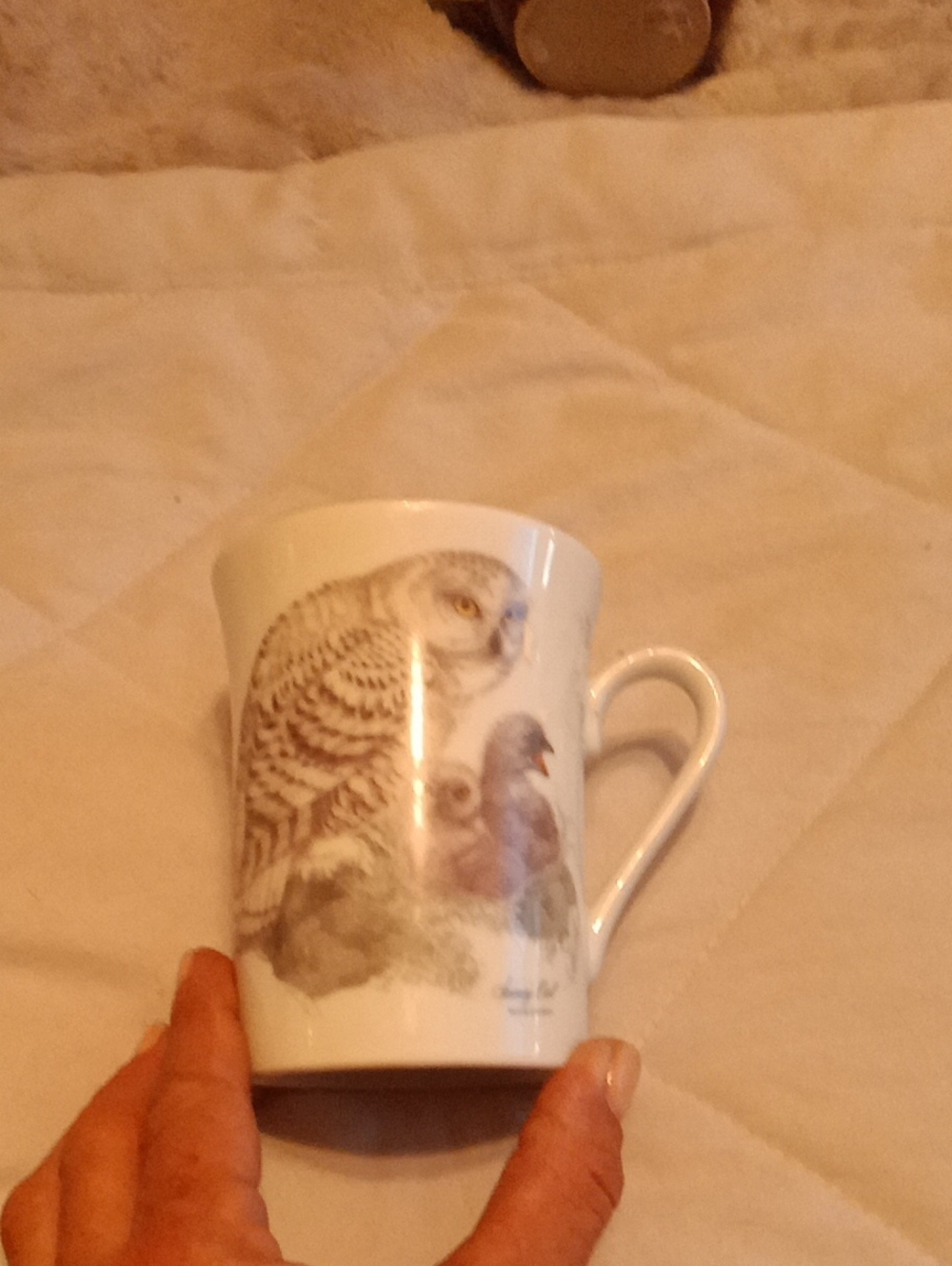 White Owl & Bird Ceramic Pet-Themed Mug